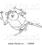 Vector of a Cartoon Fat Man Skiing - Outlined Coloring Page by Toonaday