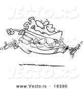 Vector of a Cartoon Fat Rugby Football Player Running - Outlined Coloring Page by Toonaday