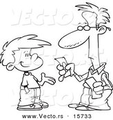 Vector of a Cartoon Father Paying His Son Allowance - Coloring Page Outline by Toonaday