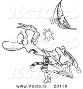 Vector of a Cartoon Feather Knocking out a Businessman - Outlined Coloring Page by Toonaday