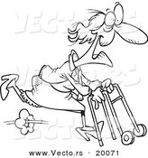 Vector of a Cartoon Feisty Granny Running with a Walker - Outlined Coloring Page by Toonaday