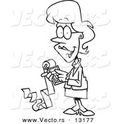 Vector of a Cartoon Female Accountant Holding a Calculator with a Long Strip of Paper - Coloring Page Outline by Toonaday