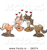 Vector of a Cartoon Female and Male Horse Falling in Love with Each Other by Toonaday