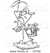 Vector of a Cartoon Female Angel Playing a Lyre - Outlined Coloring Page Drawing by Toonaday