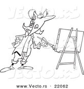 Vector of a Cartoon Female Artist Painting - Outlined Coloring Page by Toonaday