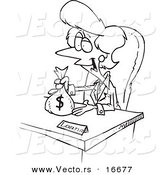 Vector of a Cartoon Female Banker Giving a Loan - Outlined Coloring Page Drawing by Toonaday