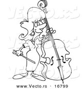 Vector of a Cartoon Female Bass Player - Coloring Page Outline by Toonaday