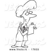 Vector of a Cartoon Female Doctor Taking Notes - Outlined Coloring Page by Toonaday