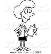 Vector of a Cartoon Female Executive Holding a Clipboard - Outlined Coloring Page Drawing by Toonaday