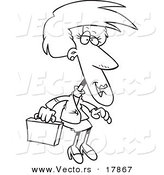 Vector of a Cartoon Female Executive with a Briefcase - Outlined Coloring Page by Toonaday