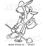 Vector of a Cartoon Female Gardener with Fertilizer Black and White Outline - Outlined Coloring Page by Toonaday