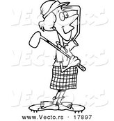 Vector of a Cartoon Female Golfer Viewing - Outlined Coloring Page by Toonaday