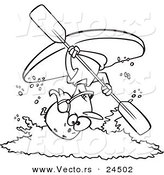 Vector of a Cartoon Female Kayaker Doing a Flip over White Water - Outlined Coloring Page by Toonaday