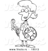 Vector of a Cartoon Female Librarian Holding a Life Buoy - Outlined Coloring Page by Toonaday