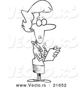 Vector of a Cartoon Female Manager Using a Clip Board - Outlined Coloring Page by Toonaday