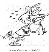 Vector of a Cartoon Female Marathon Runner Sucking up Water - Outlined Coloring Page by Toonaday