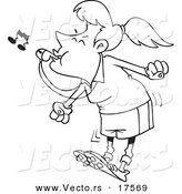 Vector of a Cartoon Female Referee Blowing a Whistle - Coloring Page Outline by Toonaday