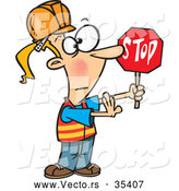 Vector of a Cartoon Female Traffic Director Directing Traffic to Stop by Toonaday
