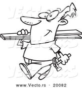 Vector of a Cartoon Fencer Carrying Planks - Outlined Coloring Page by Toonaday