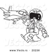 Vector of a Cartoon Fighter Pilot near His Jet - Outlined Coloring Page by Toonaday