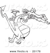 Vector of a Cartoon Fire Breathing Dragon in Flight - Outlined Coloring Page by Toonaday