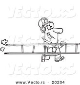 Vector of a Cartoon Fire Fighter Carrying a Ladder - Outlined Coloring Page by Toonaday