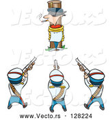 Vector of a Cartoon Firing Squad Pointing Guns at a Man Tied to a Pole by Jtoons