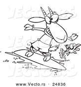 Vector of a Cartoon Fish Leaping Away from a Surfing Goat - Outlined Coloring Page by Toonaday
