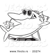 Vector of a Cartoon Fish Relaxing on a Lounge Chair and Sipping a Beverage - Outlined Coloring Page by Toonaday
