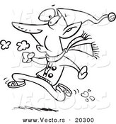Vector of a Cartoon Fit Elf Running - Coloring Page Outline by Toonaday