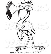Vector of a Cartoon Flamingo Covering His Eyes - Coloring Page Outline by Toonaday