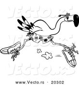 Vector of a Cartoon Flamingo Running - Coloring Page Outline by Toonaday