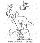 Vector of a Cartoon Flower Pot Falling on a Businessman - Coloring Page Outline by Toonaday