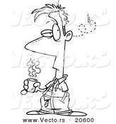Vector of a Cartoon Fly Buzzing Around a Businessman Holding Coffee - Coloring Page Outline by Toonaday