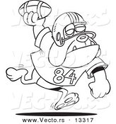 Vector of a Cartoon Football Bulldog Throwing the Ball - Coloring Page Outline by Toonaday