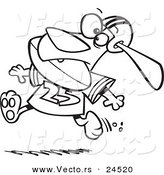 Vector of a Cartoon Football Dog Running with the Ball in His Mouth - Outlined Coloring Page by Toonaday
