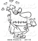 Vector of a Cartoon Frankenstein Holding a Heart - Coloring Page Outline by Toonaday