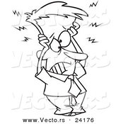 Vector of a Cartoon Frazzled Businessman Holding His Head - Coloring Page Outline by Toonaday