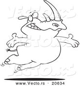 Vector of a Cartoon Free Rhino Jumping - Coloring Page Outline by Toonaday
