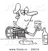 Vector of a Cartoon French Man with Wine and Bread - Coloring Page Outline by Toonaday