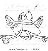 Vector of a Cartoon Frog Tangled in His Tongue - Outlined Coloring Page by Toonaday