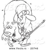 Vector of a Cartoon Frontiersman Carrying a Bear - Coloring Page Outline by Toonaday