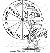 Vector of a Cartoon Game Show Host with a Wheel - Outlined Coloring Page by Toonaday