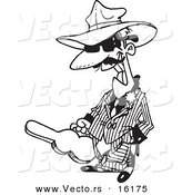 Vector of a Cartoon Gangster Carrying a Violin Case - Outlined Coloring Page Drawing by Toonaday