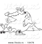 Vector of a Cartoon Gator Picking His Teeth After Eating a Tourist - Outlined Coloring Page by Toonaday