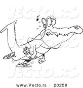Vector of a Cartoon Gator Walking and Listening to Music - Outlined Coloring Page by Toonaday