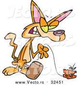 Vector of a Cartoon Ginger Cat Holding a Hammer and Pulling Cheese on a String by Toonaday
