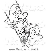 Vector of a Cartoon Girl and Boy Swinging - Outlined Coloring Page by Toonaday