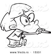 Vector of a Cartoon Girl Blowing a Kazoo - Coloring Page Outline by Toonaday