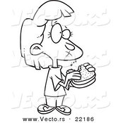 Vector of a Cartoon Girl Eating a Sandwich - Outlined Coloring Page by Toonaday